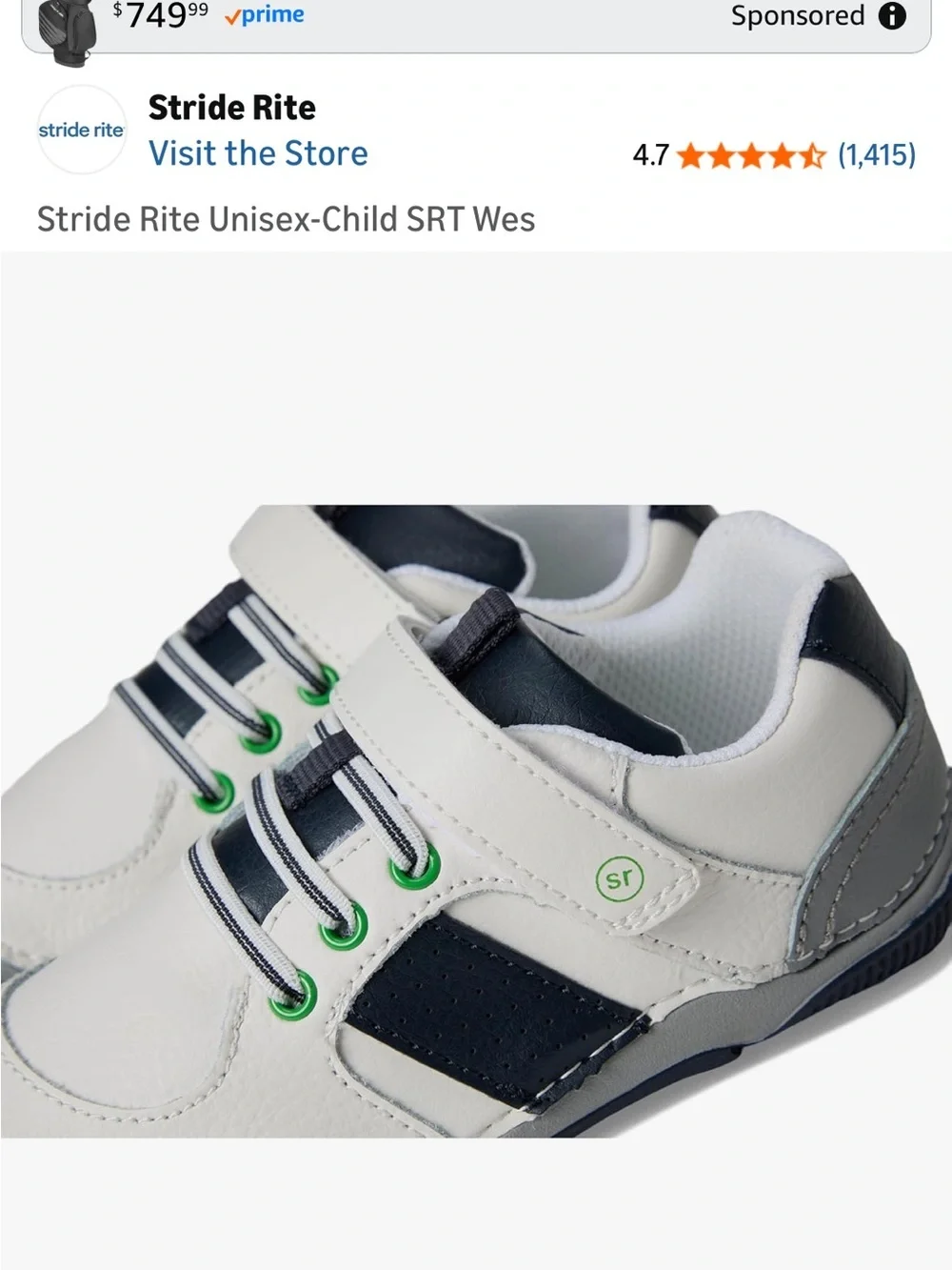 Stride Rite White, Navy & Green Kids Sneakers 011